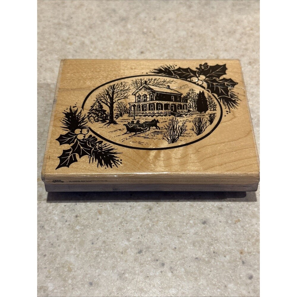 White Christmas Rubber Stamp by Stampendous R08  Horse Sleigh Winter Scene